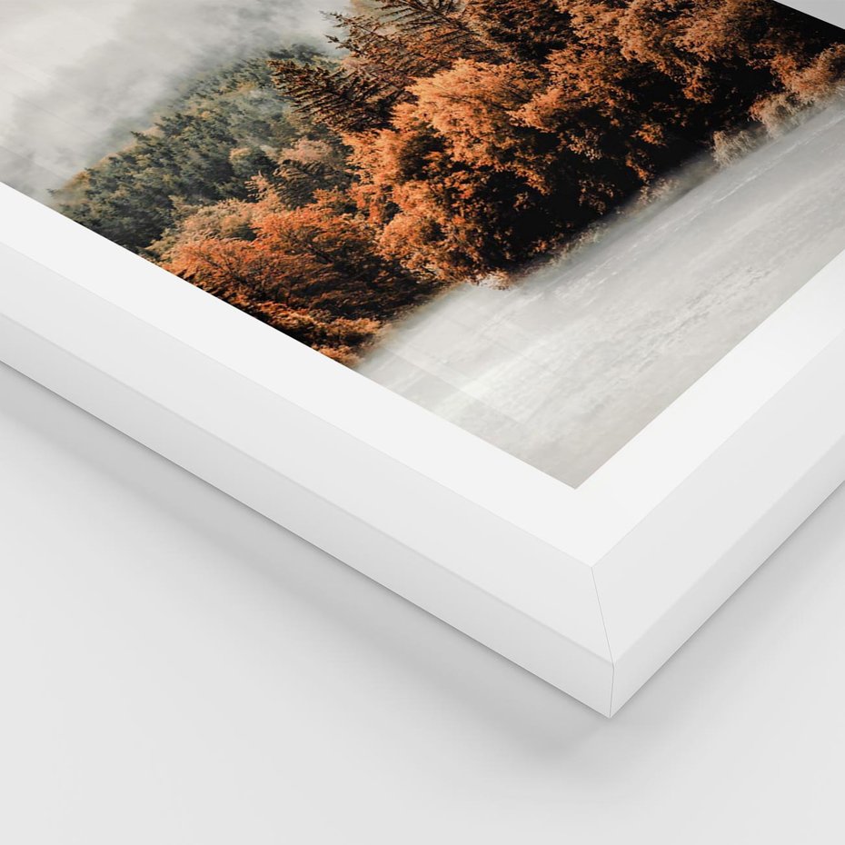 Plakat w ramie 30x40 - Jesienna Mgła - las, góry - rama biała
