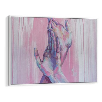 Obraz w ramie 100x70 - Splecione - obraz olejny, pastelowe kolory - rama biała