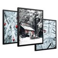 Zestaw obrazy w ramie 40x50 galeria - Zimowa, scenerai, domek, śnieg - rama czarna