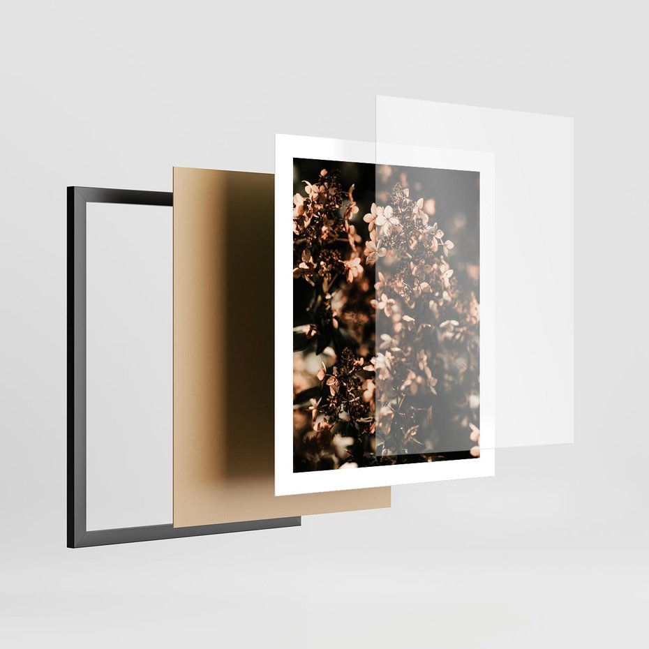 Plakat w ramie 40x50 - Sucha Kompozycja Kwiatów - suche kwiaty hortensji - rama czarna