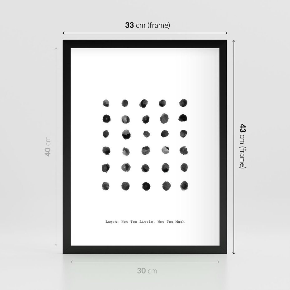 Plakat w ramie 30x40 - Boho Sztuka Wolości - minimalistyczny plakat, czarne kropki na białymtle - rama czarna