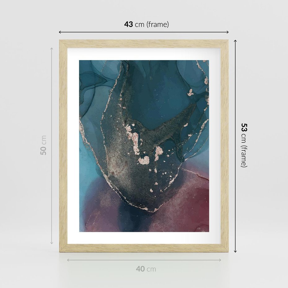 Plakat w ramie 40x50 - Luksusowy Kontrast - marmur, granat i fiolet - rama drewno