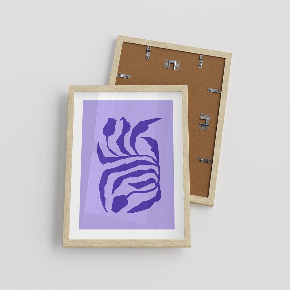 Plakat w ramie 30x40 - Boho Sztuka Wolności - kwiaty, energetyczne fioletowe tło - rama drewno