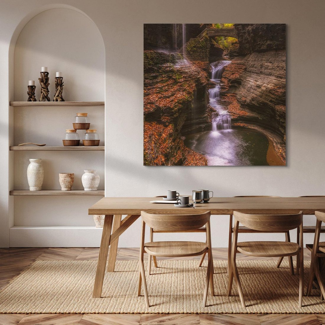 Obraz na płótnie 70x70 - Barwna Harmonia - strumień, las