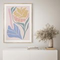Plakat w ramie 40x50 - Kwiatowe Granice Kształtów - nowoczesny plakat, kwiaty w pastelowych kolorach - rama drewno