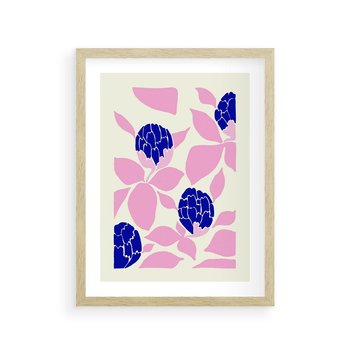 Plakat w ramie 40x50 - Impresje deszczu - nowoczesna kompozycja, kwiaty - rama drewno