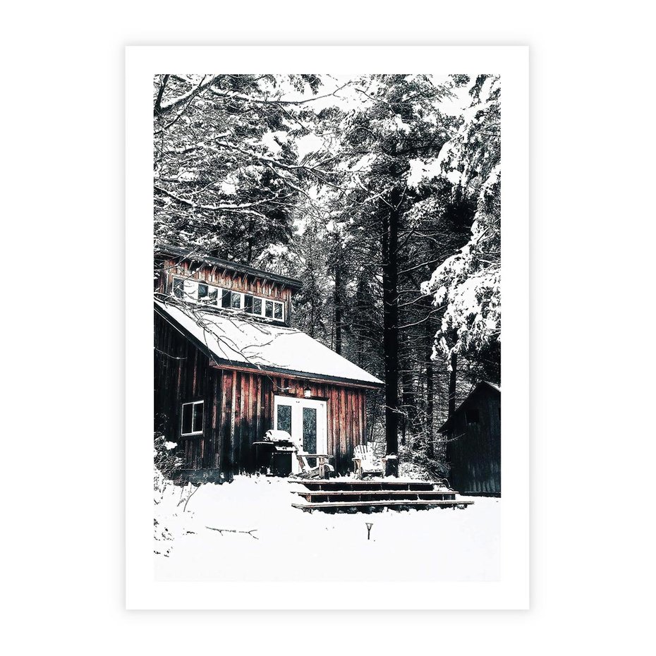 Plakat bez ramy 40x50 - Zimowy Urok Drewnianego Domku - zima, drewniany domek