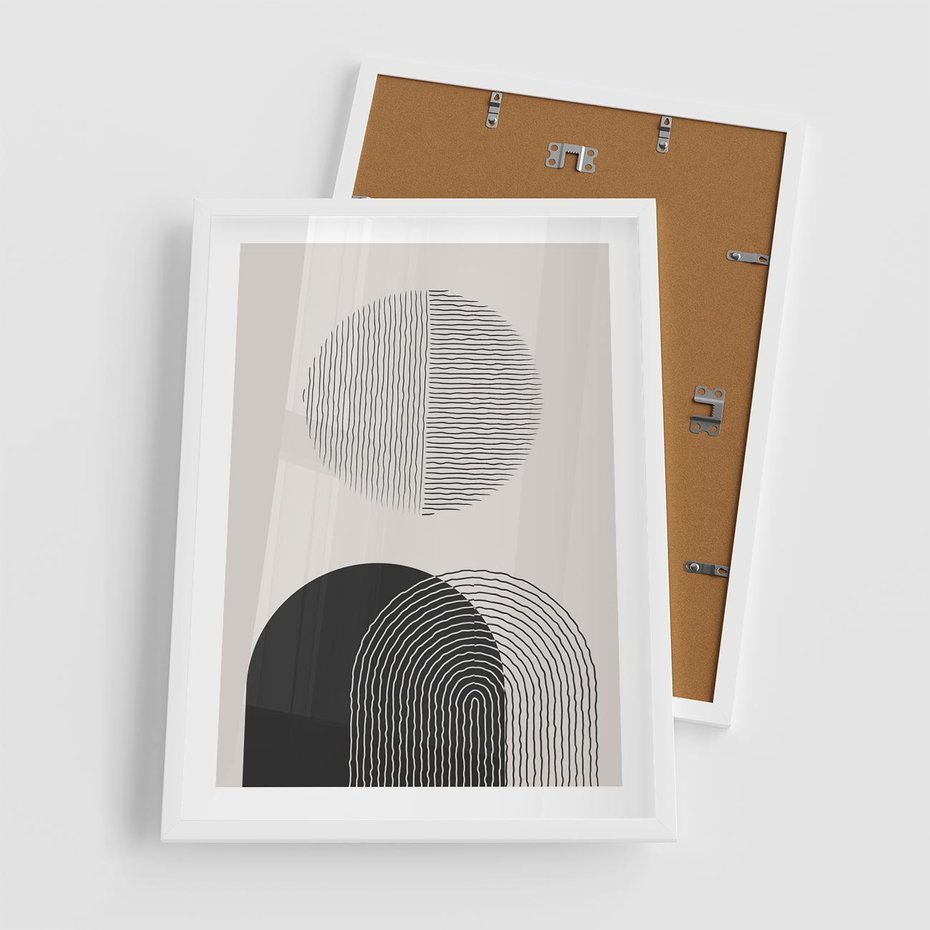 Plakat w ramie 50x70 - Przenikająca Rzeczywistość - abstrakcyjna kompozycja, okręgi i półokręgi - rama biała