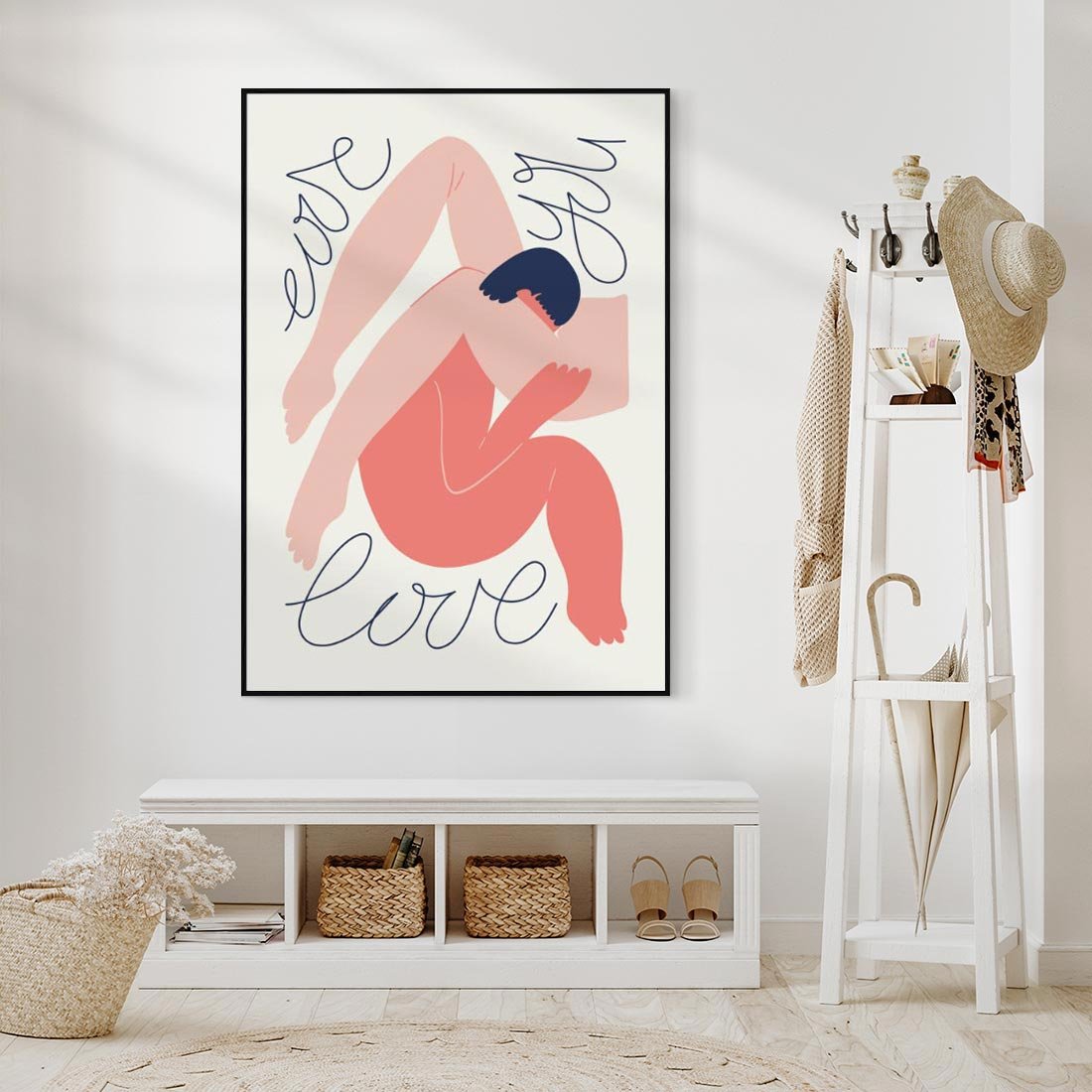 Obraz w ramie 50x70 - Dźwięk ciszy na płótnie - para zakochanych, graficzny obraz - rama czarna