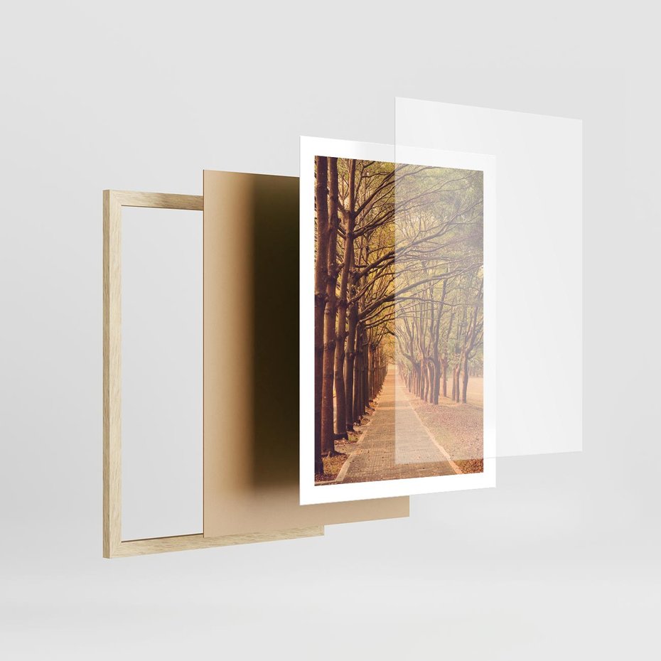 Plakat w ramie 50x70 - Wędrówka między drzewami - droga, drzewa - rama drewno