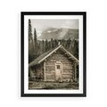Plakat w ramie 50x70 - Urok Drewnianej Chatki w Górach - chatka w górach, drewniany domek - rama czarna