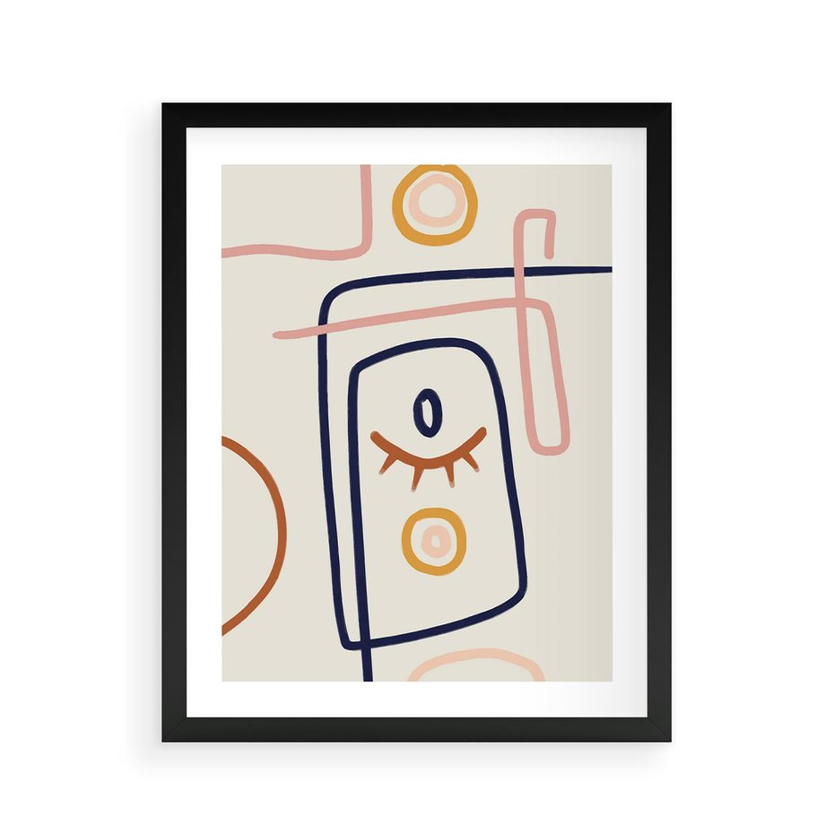 Plakat w ramie 40x50 - Manifestacje Dziwności - abstrakcja w stylu picasso, beżowe tło - rama czarna