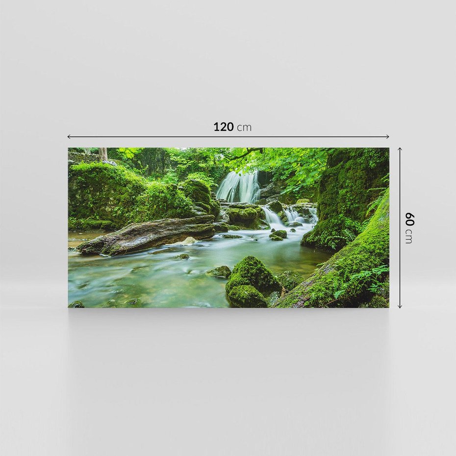 Obraz na płótnie 120x60 - Las przy rzece: potężny wodospad - las, rzeka