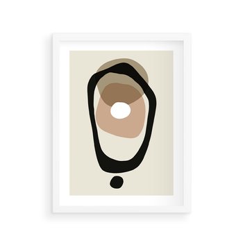 Plakat w ramie 30x40 - Intrygujące Zaskoczenia - beżowa abstrakcyjna kompozycja, czarny akcent - rama biała