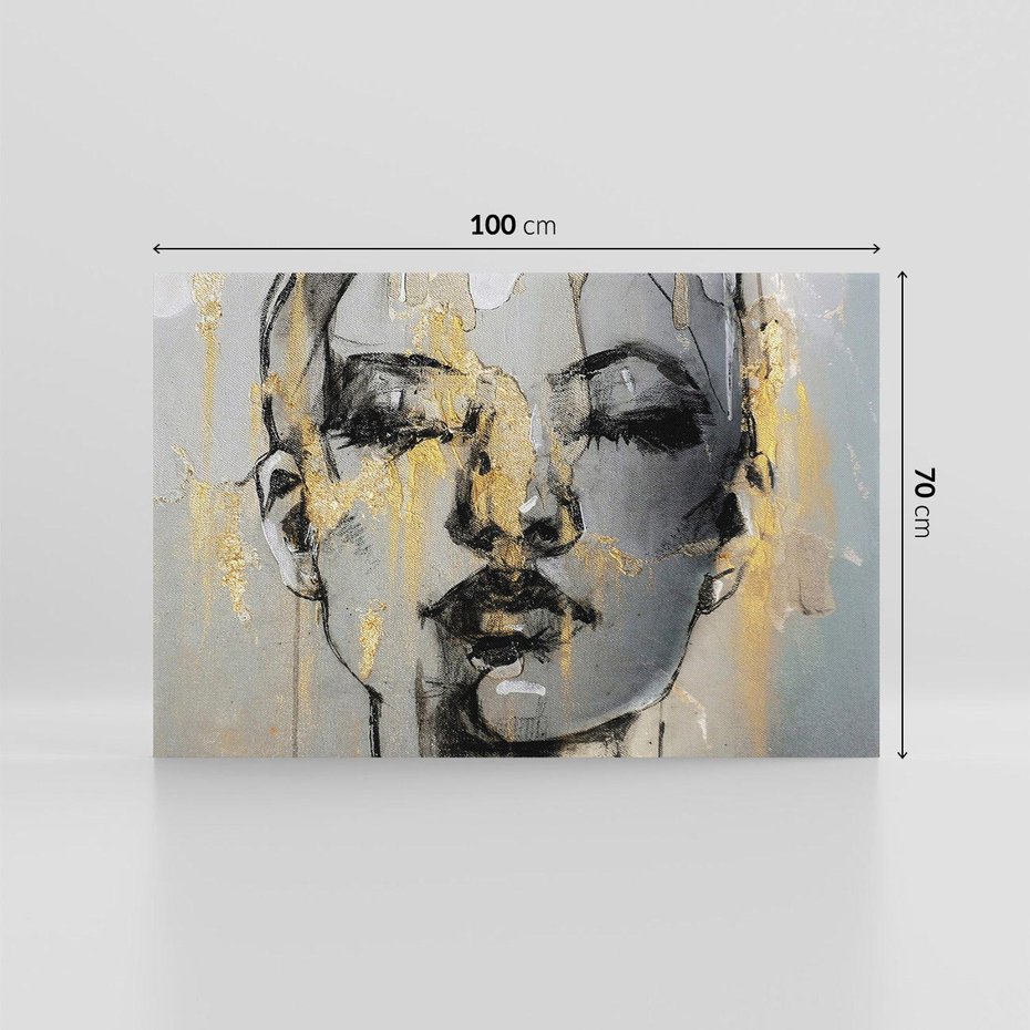 Obraz na płótnie 100x70 - Kobieta - Abstrakcyjne Malowidło - złote, usta abstrakcja