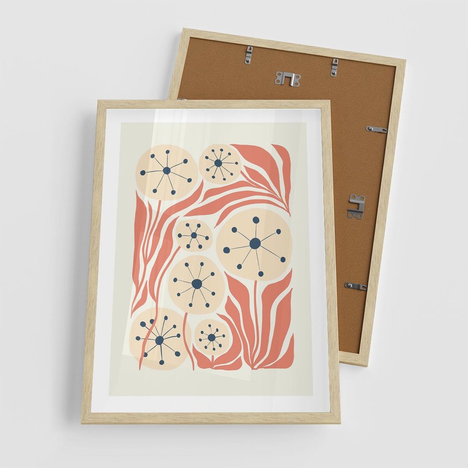 Plakat w ramie 50x70 - Impresje Harmonii - abstrakcyjne kwiaty, rośliny - rama drewno