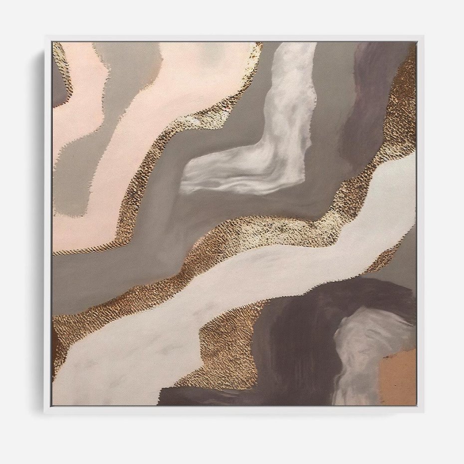 Obraz w ramie 80x80 - Płynne Fale - abstrakcja, neutralne kolory - rama biała