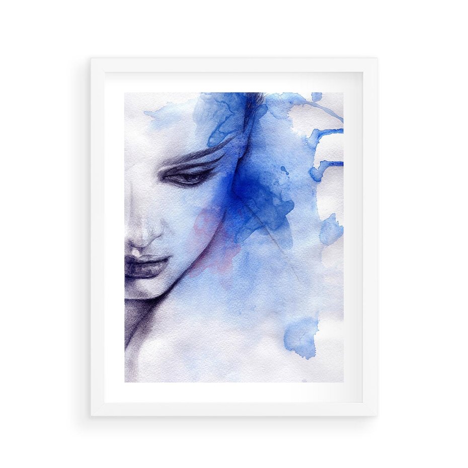 Plakat w ramie 40x50 - Graficzna magia kobiecej twarzy - grafika, kobieta - rama biała