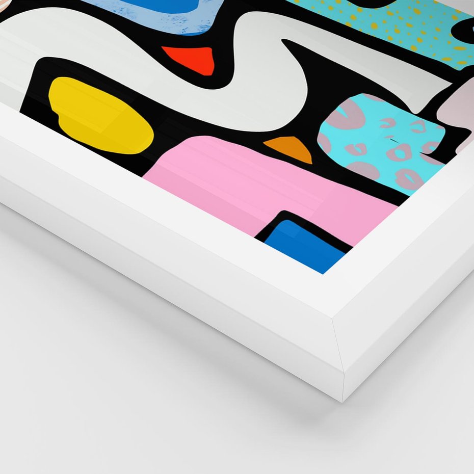 Plakat w ramie 30x40 - Komiksowe Formy - abstrakcyjne formy, komiksowy styl - rama biała