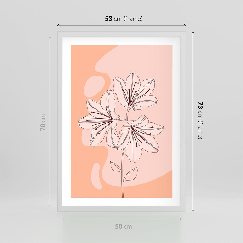 Plakat w ramie 50x70 - Kwiatowa Harmonia - minimalistyczny plakat, pudrowe kwiaty - rama biała