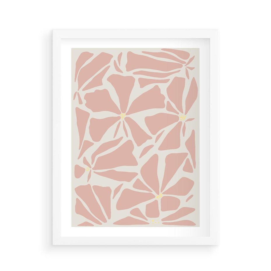 Plakat w ramie 50x70 - Akwarelowe Promienie - abstrakcyjne boho kwiaty, kompozycja - rama biała