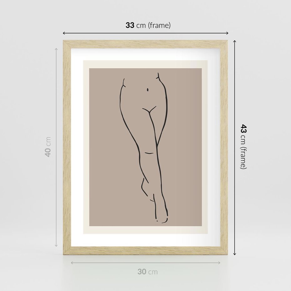 Plakat w ramie 30x40 - Intrygujące Szkice - mnimalistyczny akt kobiecy, beżowa tonacja - rama drewno