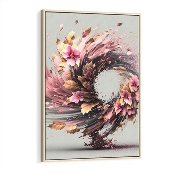 Obraz w ramie 50x70 - Kwiatowy Wir - nowoczesna grafika komputerowa, wir z kwiatów - rama drewno