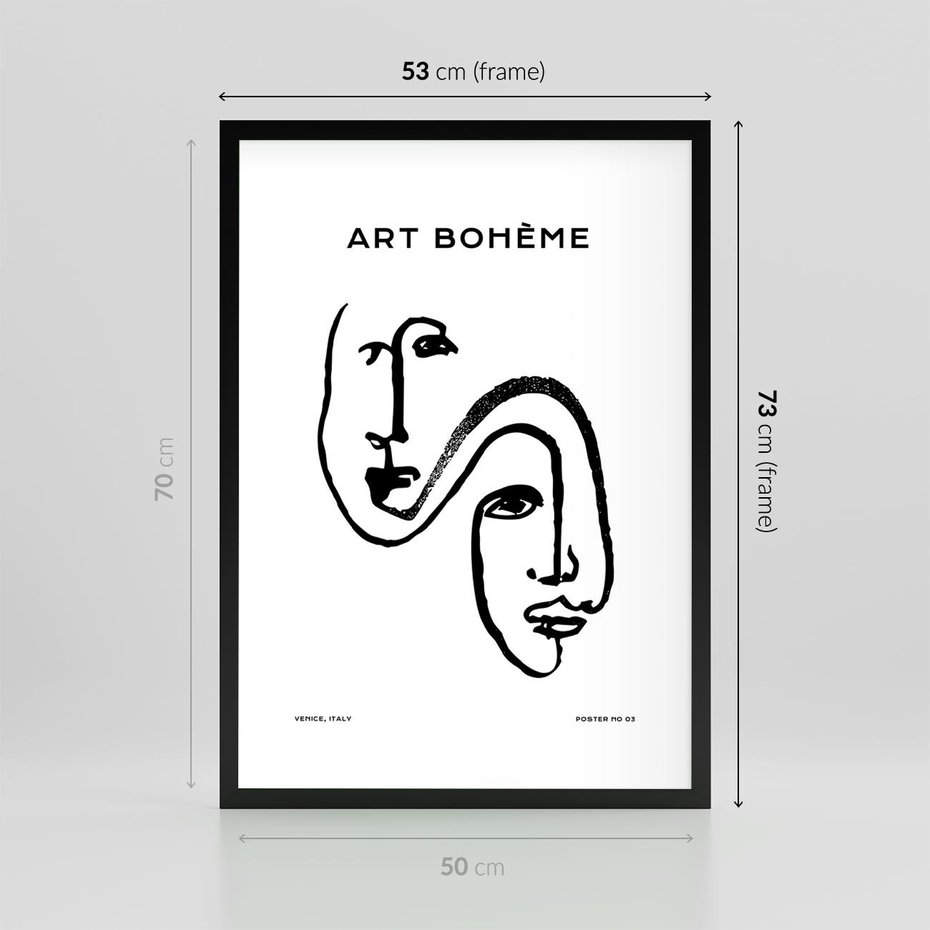 Plakat w ramie 50x70 - Rozbijające Granice Boho - boho sztuka, twarze - rama czarna