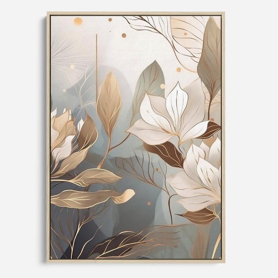 Obraz w ramie 70x100 - Ekspresjonistyczny deszcz uczuć - grafika, złote kwiaty - rama drewno