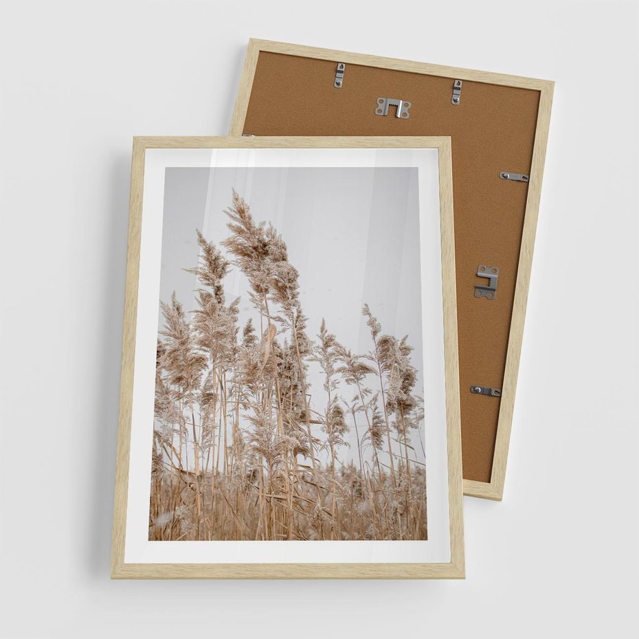 Plakat w ramie 50x70 - Boho Urok - trawy, pampas - rama drewno