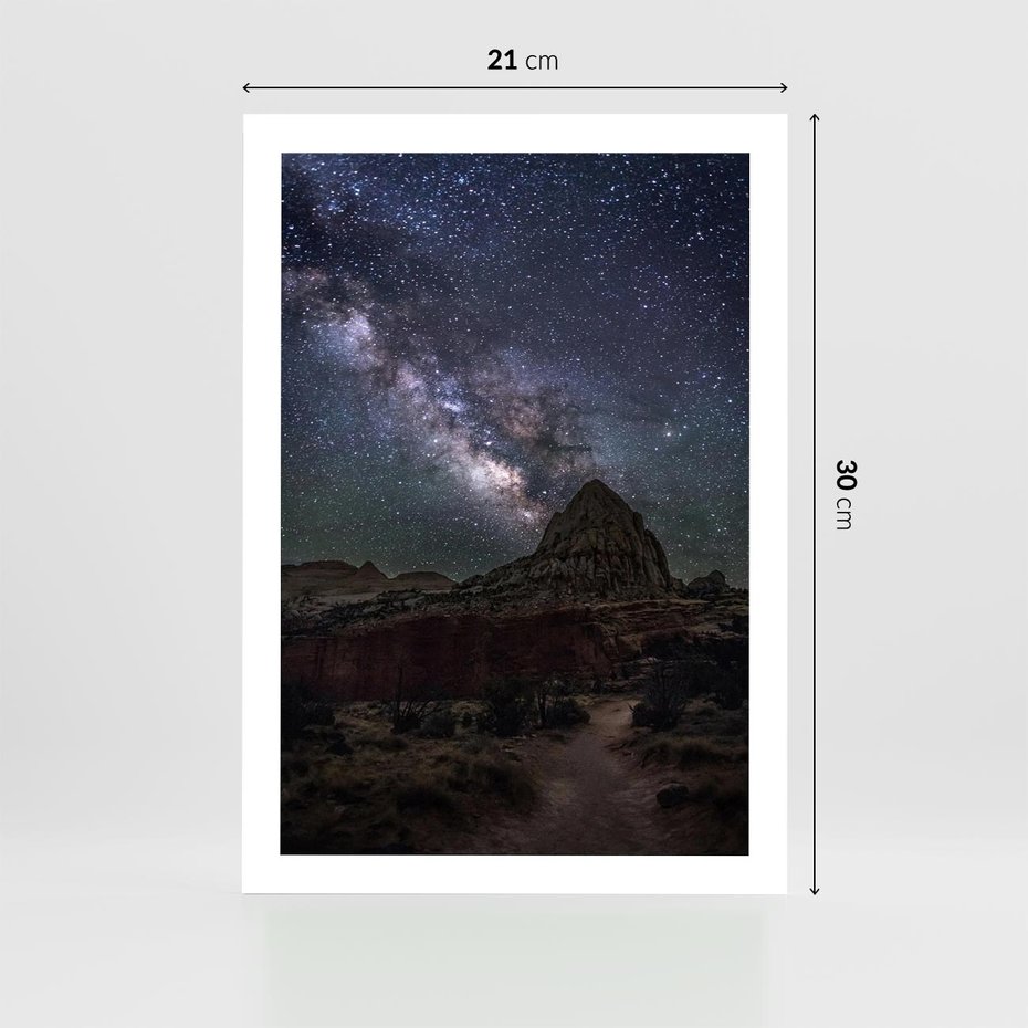 Plakat bez ramy 21x30 - Gwiaździsta Noc na Pustyni - noc na pustyni, gwiździste niebo