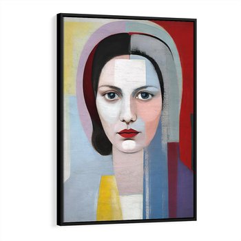 Obraz w ramie 50x70 - Kolorowe Granice Form - abstrakcyjny obraz olejny, portret twarzy kobiety - rama czarna
