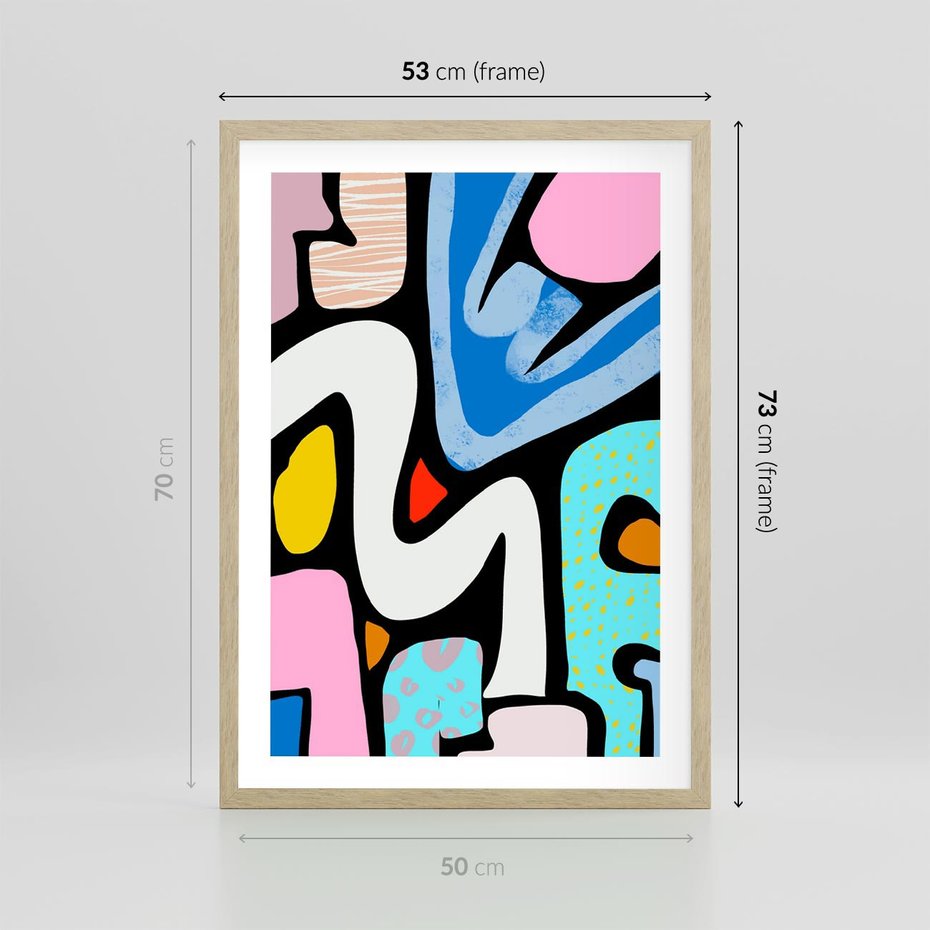Plakat w ramie 50x70 - Komiksowe Formy - abstrakcyjne formy, komiksowy styl - rama drewno