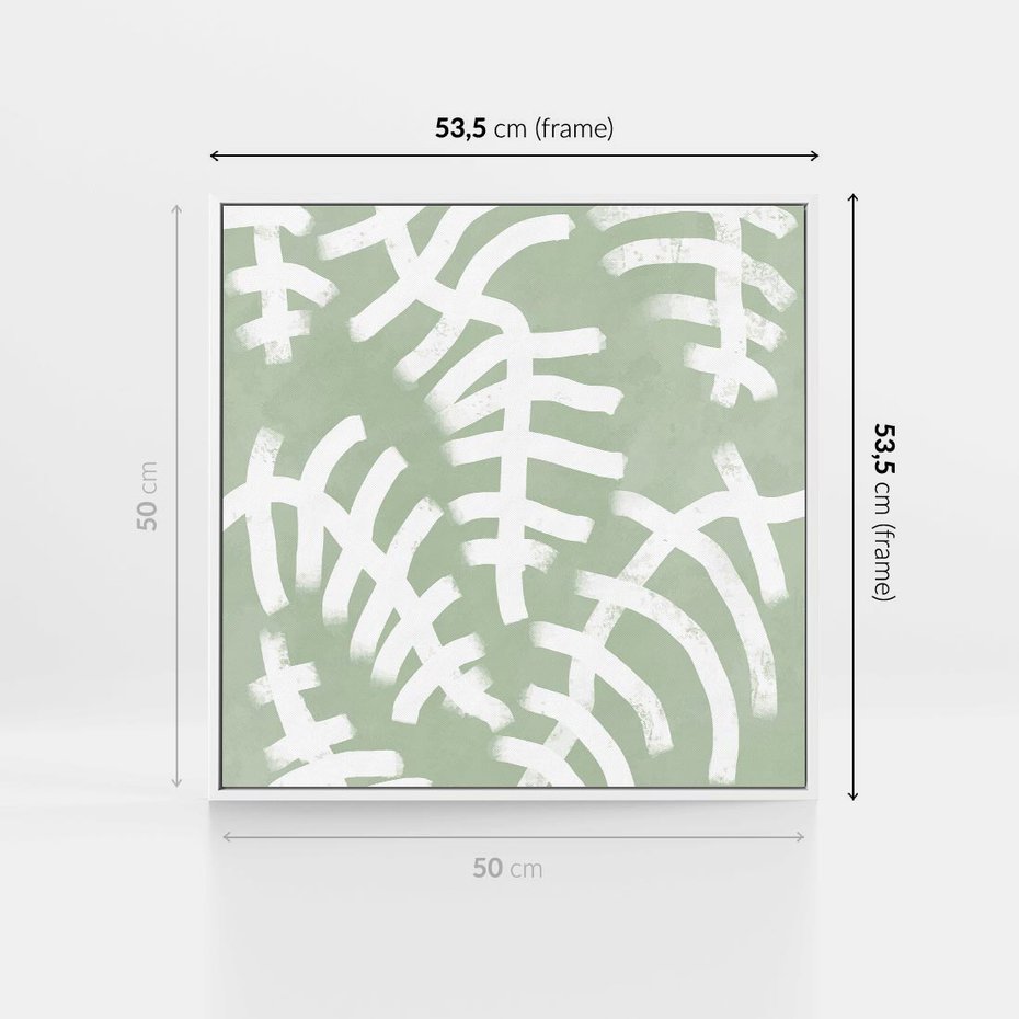 Obraz w ramie 50x50 - Oaza Zieleni - zielona abstrakcja, zgaszona zieleń - rama biała