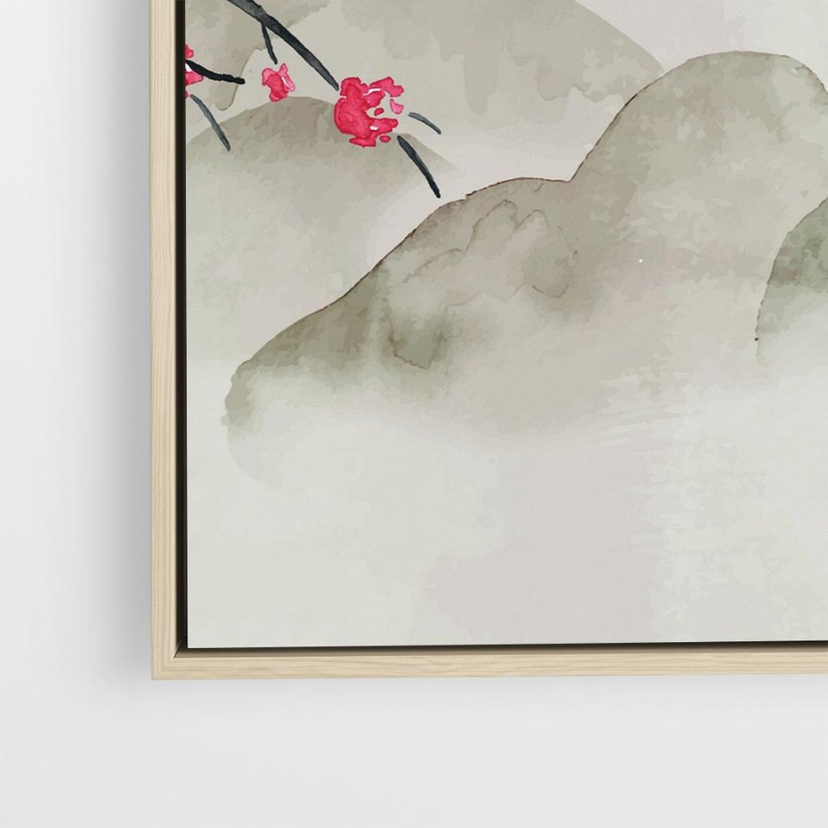 Obraz w ramie 50x50 - Harmonia Japandi - styl japandi, japonia - rama drewno