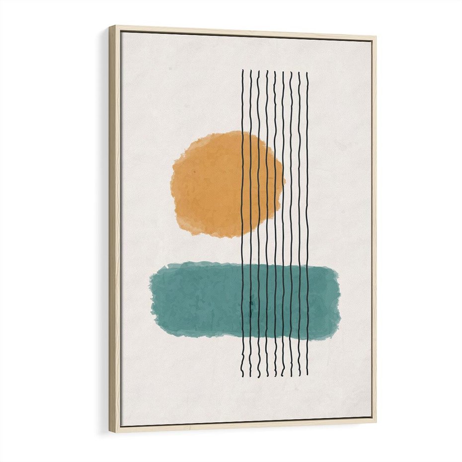 Obraz w ramie 70x100 - Wibracje Barw - abstrakcyjne akwarelowe plamy, nieregularne kreski - rama drewno