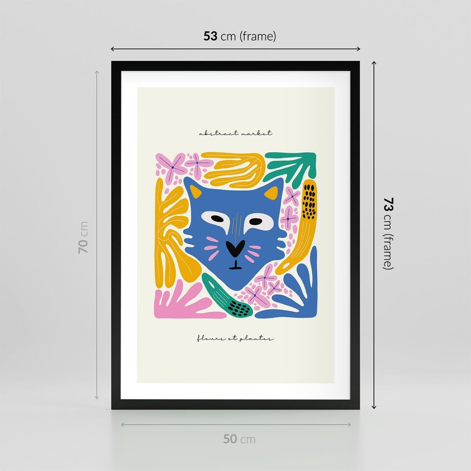 Plakat w ramie 50x70 - Kolorowe Spektrum - abstrakcyjny plakat, niebieski kot - rama czarna