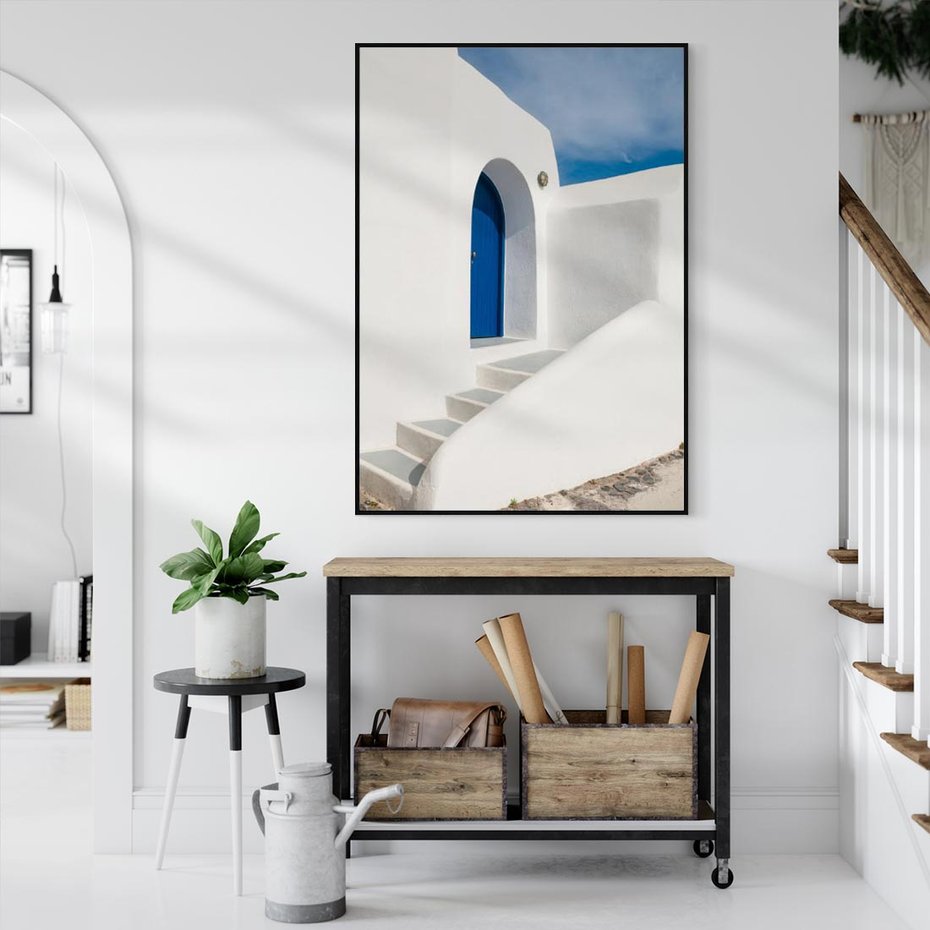 Obraz w ramie 50x70 - Powitanie Wyspy - Santorini, drzwi - rama czarna