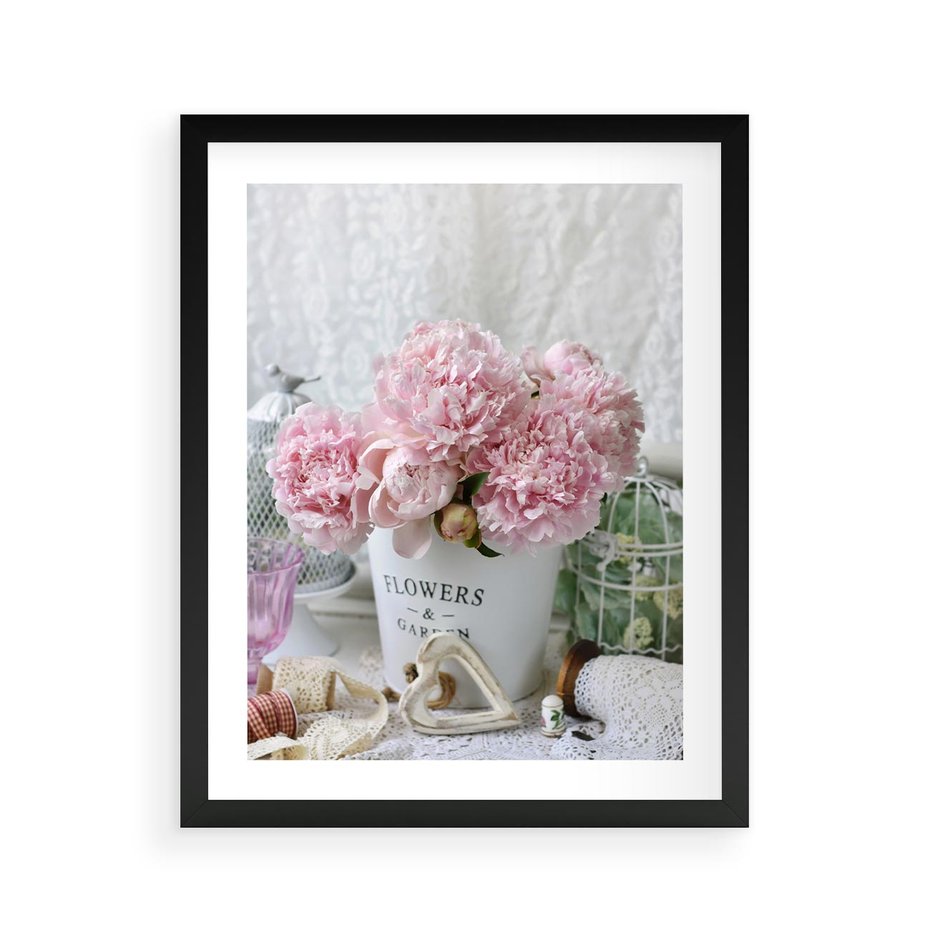 Plakat w ramie 40x50 - Miłość w powietrzu - kwiaty, romantyczne - rama czarna