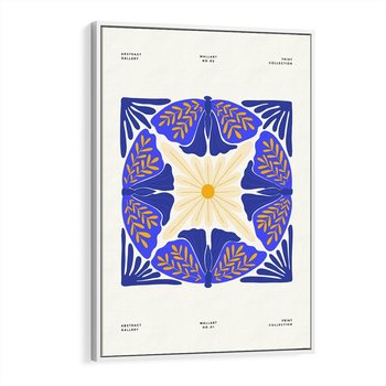 Obraz w ramie 70x100 - Księga Abstrakcji - abstrakcyjna boho kompozycja, granatowe ćmy - rama biała