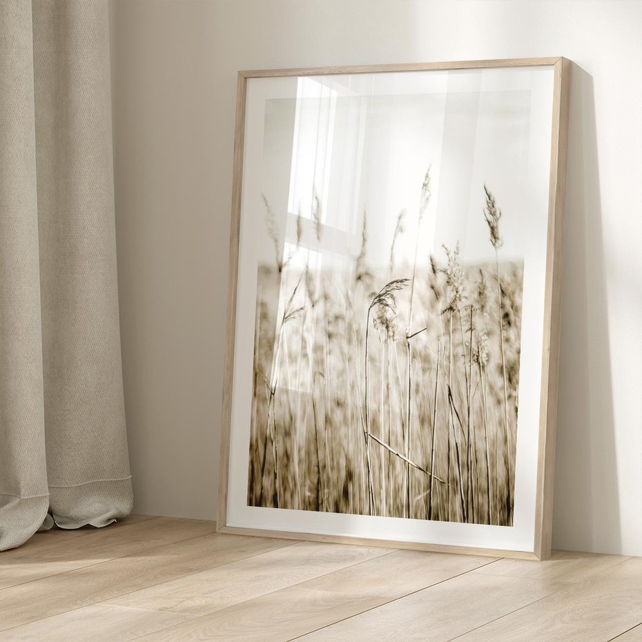 Plakat w ramie 50x70 - Nostalgiczny Pejzaż - suche trawy, pole - rama drewno