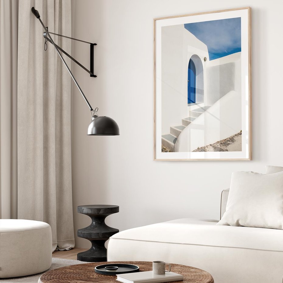 Plakat w ramie 30x40 - Powitanie Wyspy - Santorini, drzwi - rama drewno