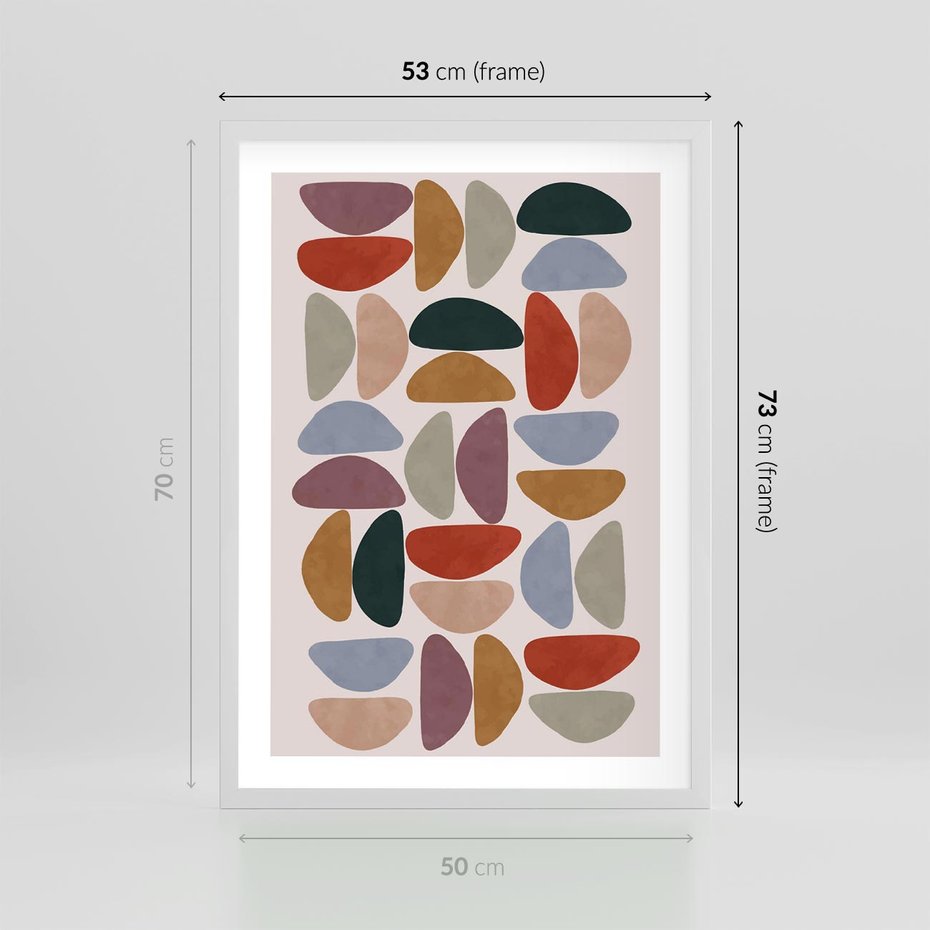 Plakat w ramie 50x70 - Kolorowe Echo Boho - abstrakcyjny obraz, geometryczna kompozycja - rama biała