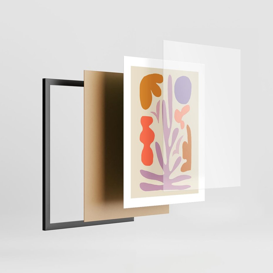 Plakat w ramie 30x40 - Przenikająca Harmonia - abstrakcyjny obraz, pastelowe kolory - rama czarna