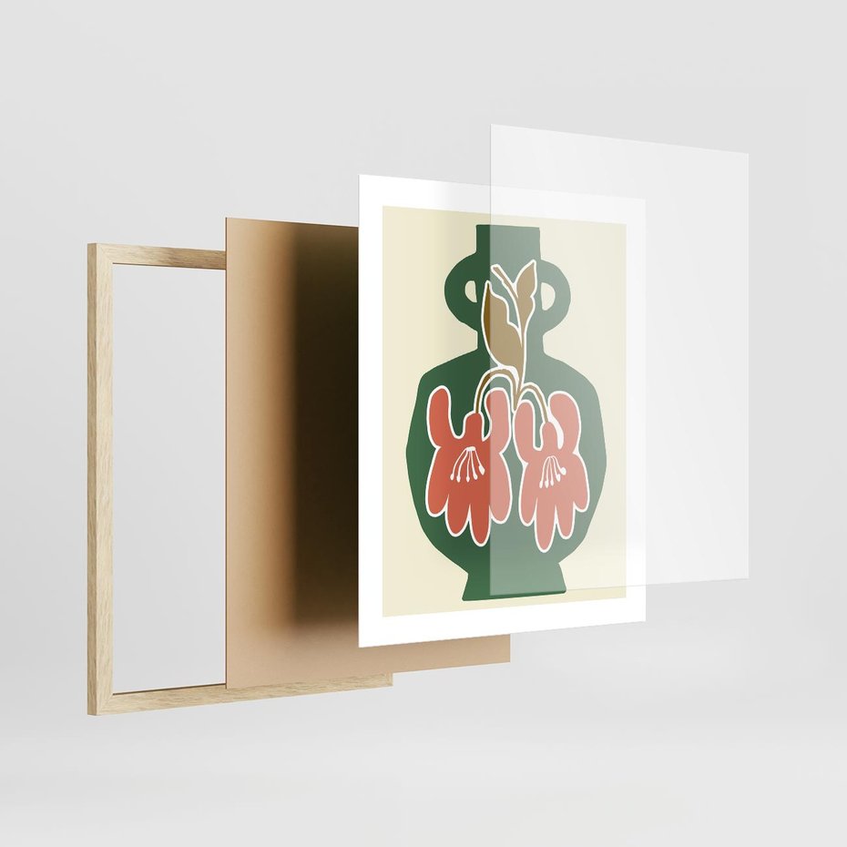 Plakat w ramie 40x50 - Kreatywne Impulsy - boho styl, wazon - rama drewno