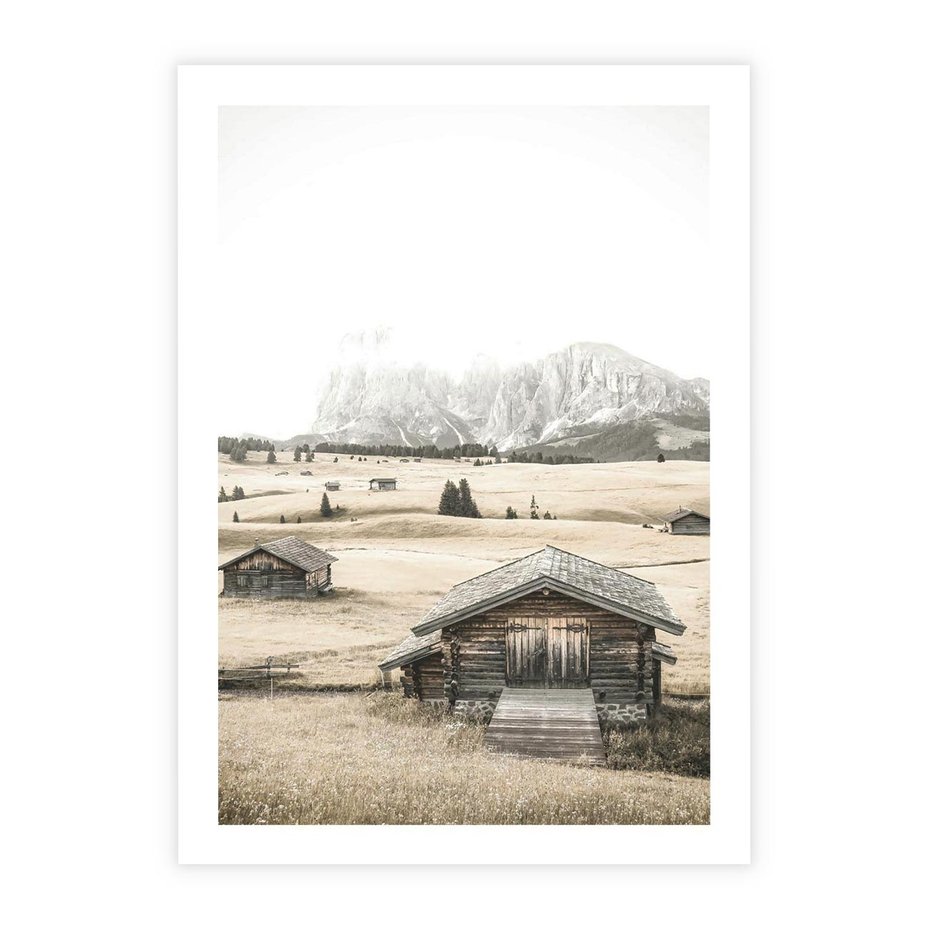 Plakat bez ramy 30x40 - Chatka w Górskiej Sepii - domek w górach, chatka