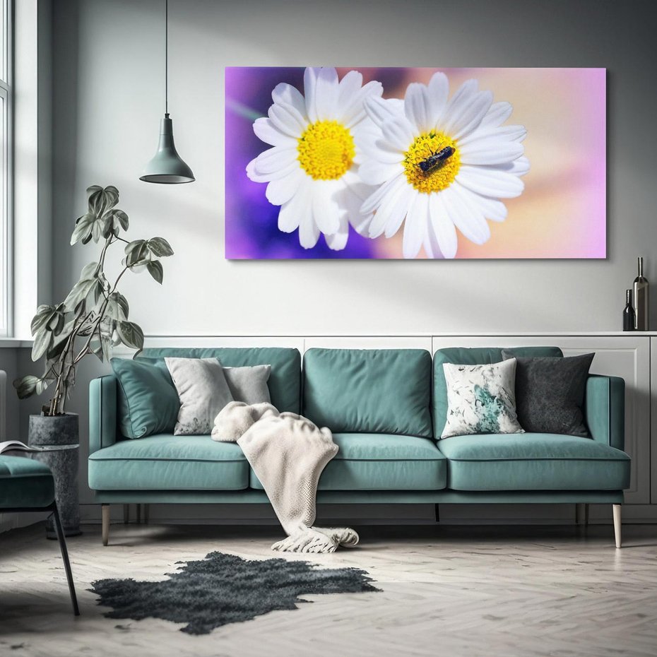 Obraz na płótnie 100x50 - Stokrotki wśród traw urok natury - stokrotki, kwiat