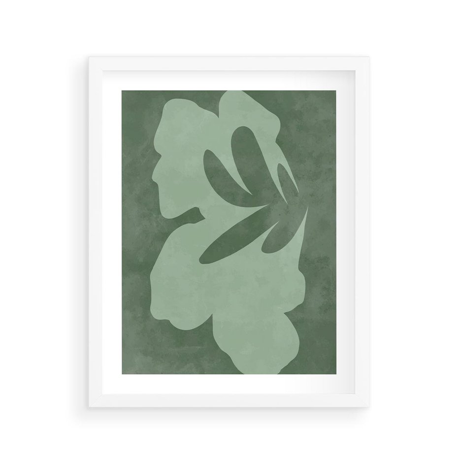 Plakat w ramie 40x50 - Kształty Zieleni - abstrakcyjny kształt, zielony plakat - rama biała