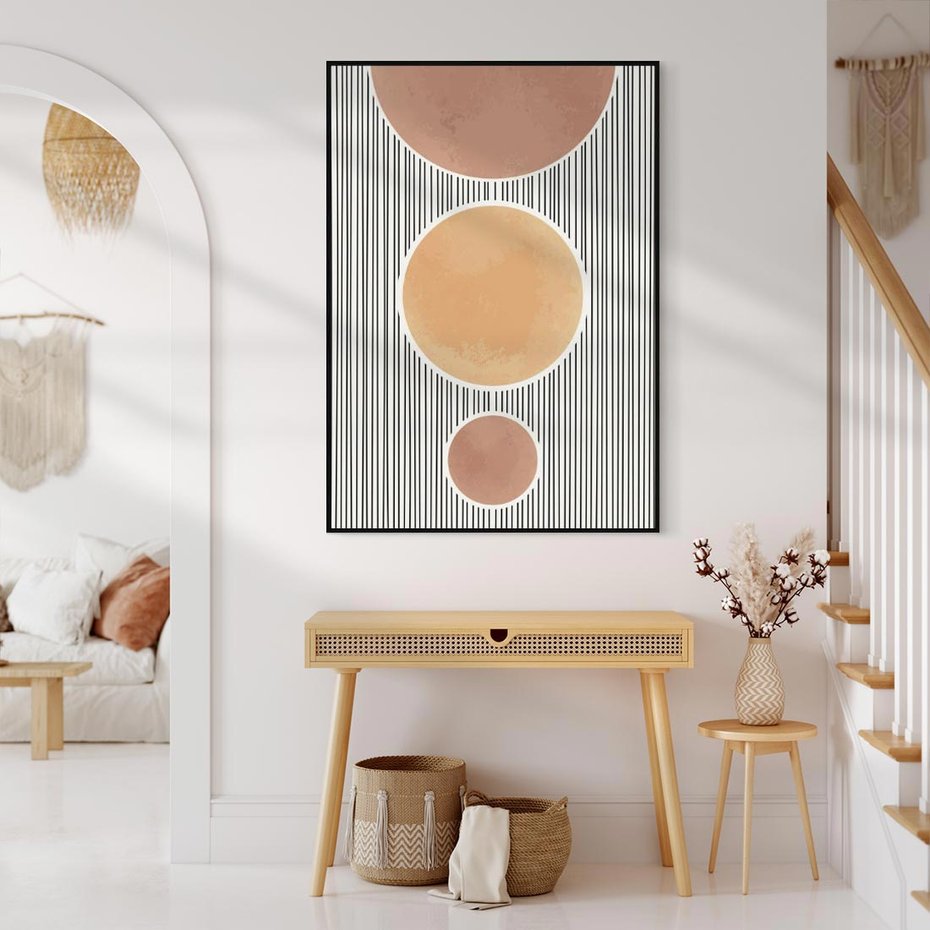 Obraz w ramie 50x70 - Taniec Linii - abstrakcyjna nowoczesna sztuka, koła okręgi - rama czarna