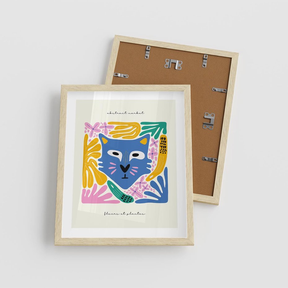 Plakat w ramie 40x50 - Kolorowe Spektrum - abstrakcyjny plakat, niebieski kot - rama drewno